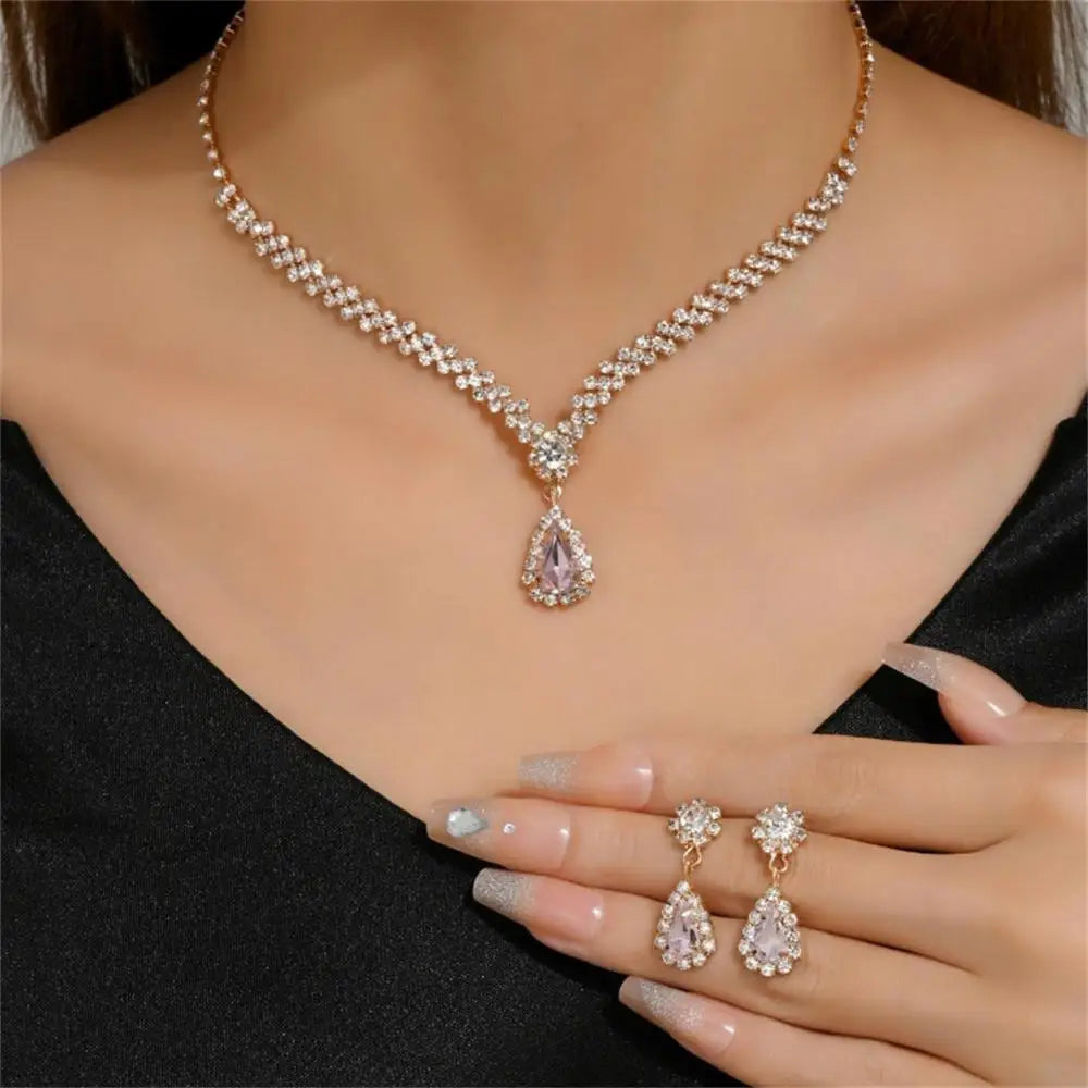 2pcs/set Jewelry Sets Women Elegant Waterdrop Rhinestone Pendant Necklace stud Earrings Wedding Dress Bridal Jewelry Set-Dollar Bargains Online Shopping Australia