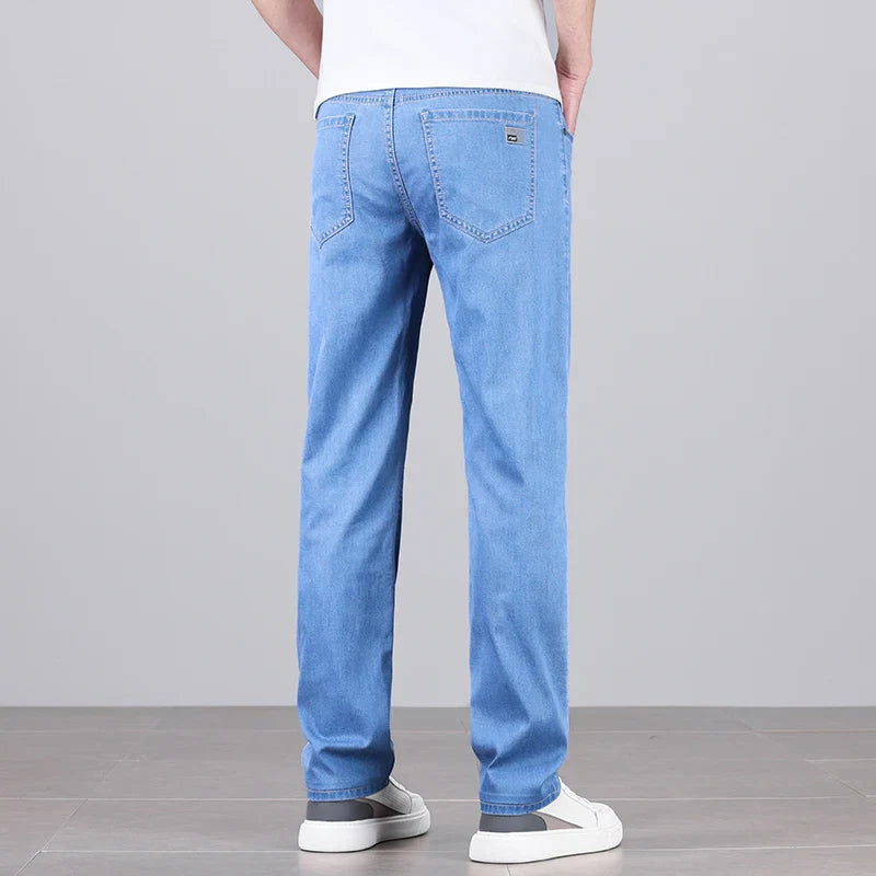 Lyocell Jeans Men's Clothing Thin Stretch Straight Business Casual Denim Pants Loose Cotton Trousers Male