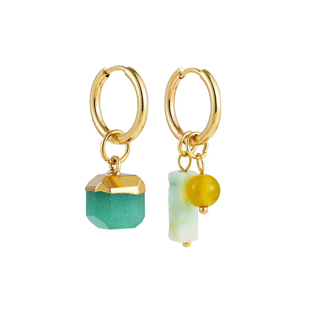 Bohemian Handmade Natural Stone Beads Hoop Earrings for Women Golden Color Stainless Steel Circle-Dollar Bargains Online Shopping Australia