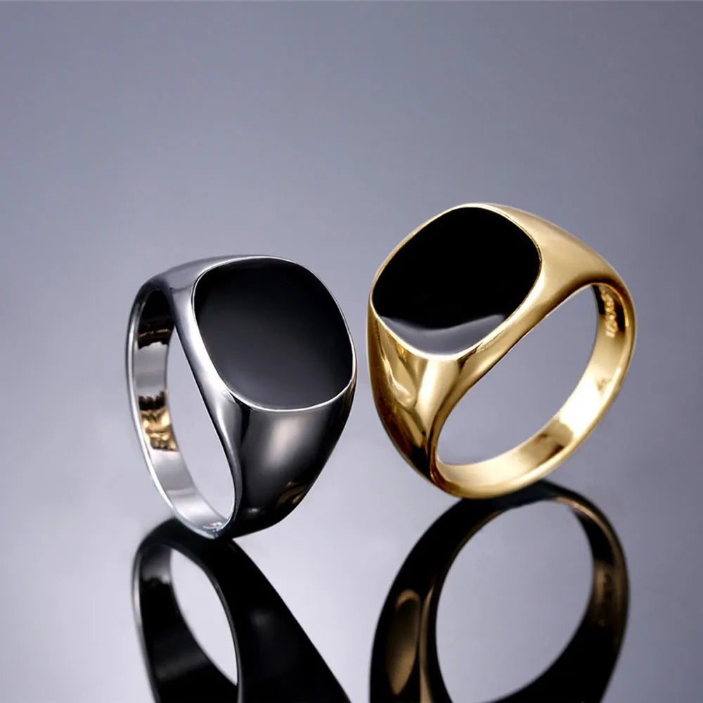 Metal Glossy Rings for Men Geometric Width Signet Square Finger Punk Style Fashion Ring Jewelry Accessories-Dollar Bargains Online Shopping Australia