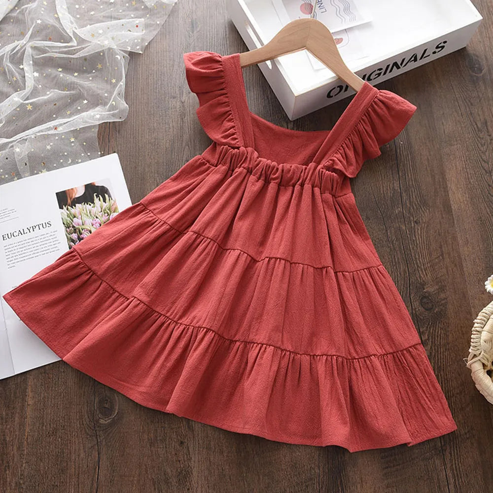 Casual Baby Kid Girl Infant Sleeveless Ruffles Princess Dress Cute Solid Color Korean Kids Clothes-Dollar Bargains Online Shopping Australia