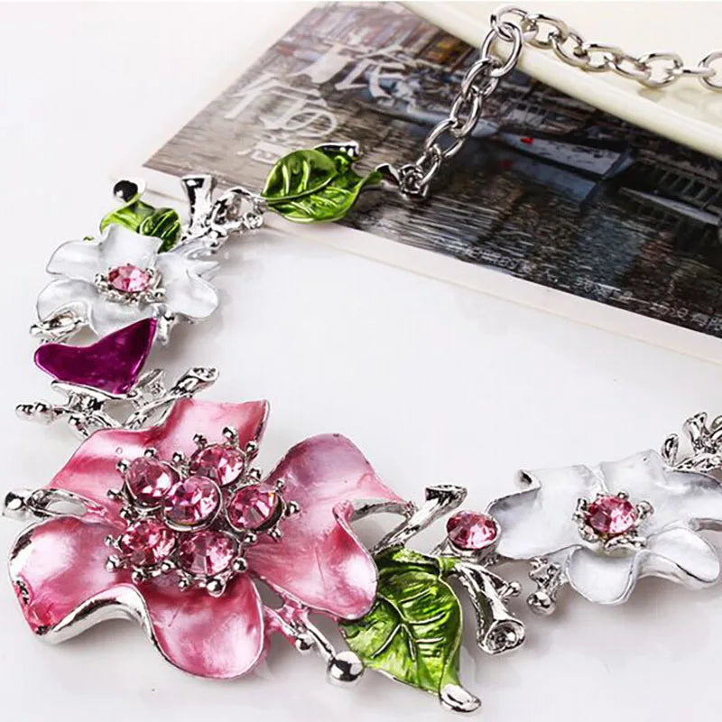 2Pcs/set Rhinestone Flower Necklace Earrings Set Luxury Morrocan Jewelry Set Accessories Valentine's Party Beach Jewelry Bijoux-Dollar Bargains Online Shopping Australia