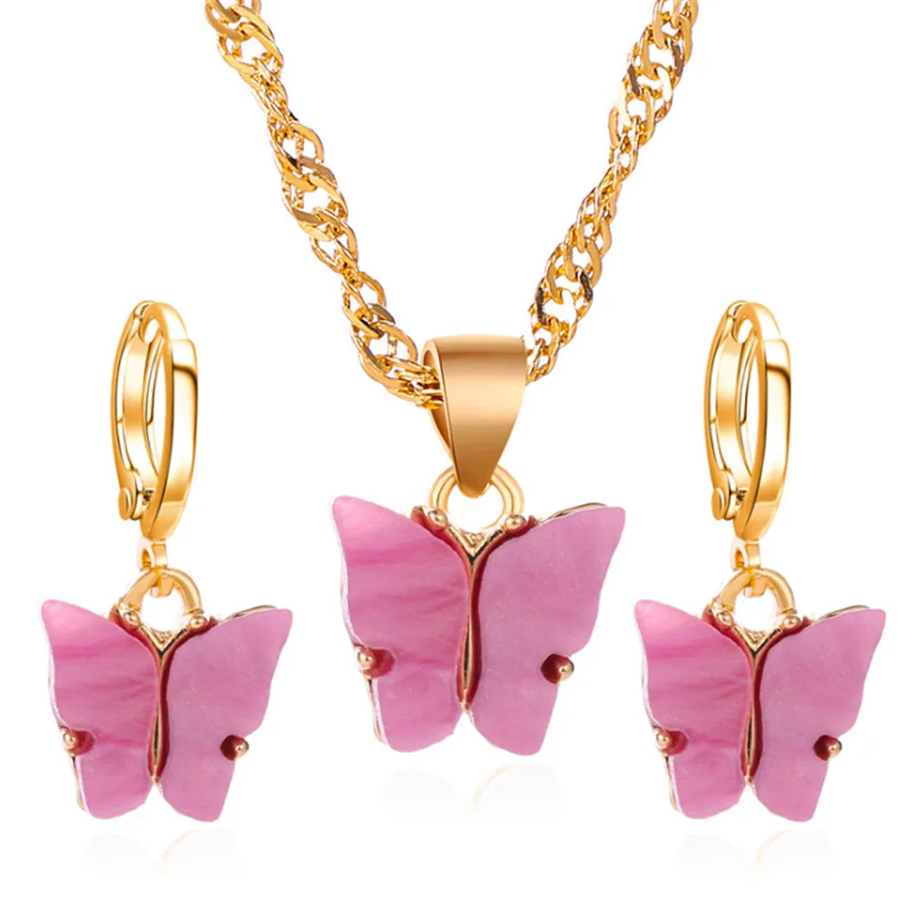 2 Piece Jewelry Explosive Acrylic Butterfly Necklace Earrings Set-Dollar Bargains Online Shopping Australia
