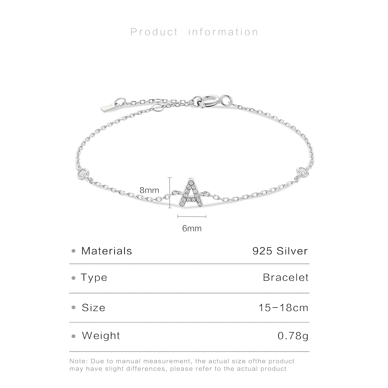 Silver Monogram Letter Initial Charm Chain Bracelet Luxury Wedding Crystal Fine Jewelry-Dollar Bargains Online Shopping Australia