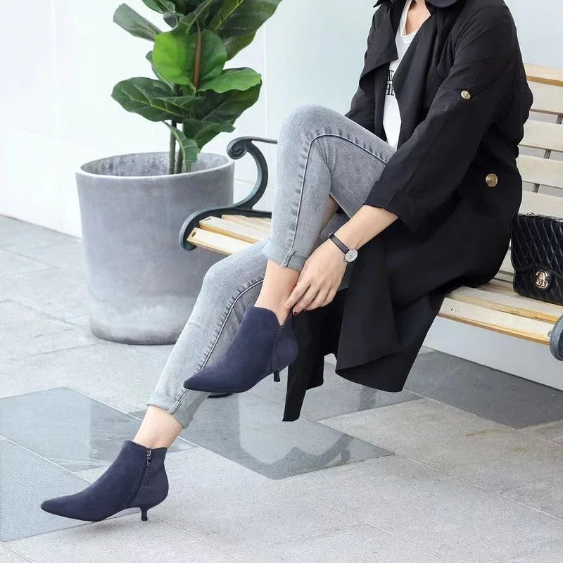 Ankle Boots Women Pointed Toe Stiletto Ankle Boots Low Heels for Women Chunky High Heel Female Shoes-Dollar Bargains Online Shopping Australia
