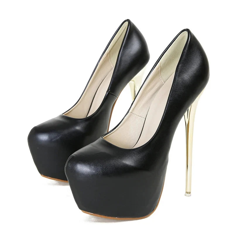 Runway Style Fashion Metal Thin High Heels Stripper Pole Dance Shoes Sexy Slingback Shallow Round Toe Platform Pumps Women-Dollar Bargains Online Shopping Australia