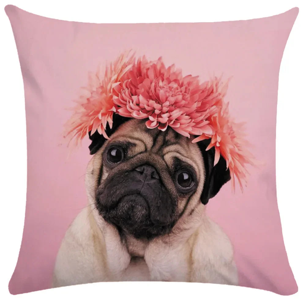 Pug Bulldog Print Cushion Cover Pets Dog Pillowcase For Home Sofa Decoration Polyester Lumbar Pillow Case Gift-Dollar Bargains Online Shopping Australia