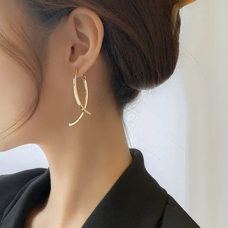 Cross Arc Long Drop Earrings for Women Fashion Simple Hanging Dangling Earrings Jewelry Female Christmas Gift-Dollar Bargains Online Shopping Australia