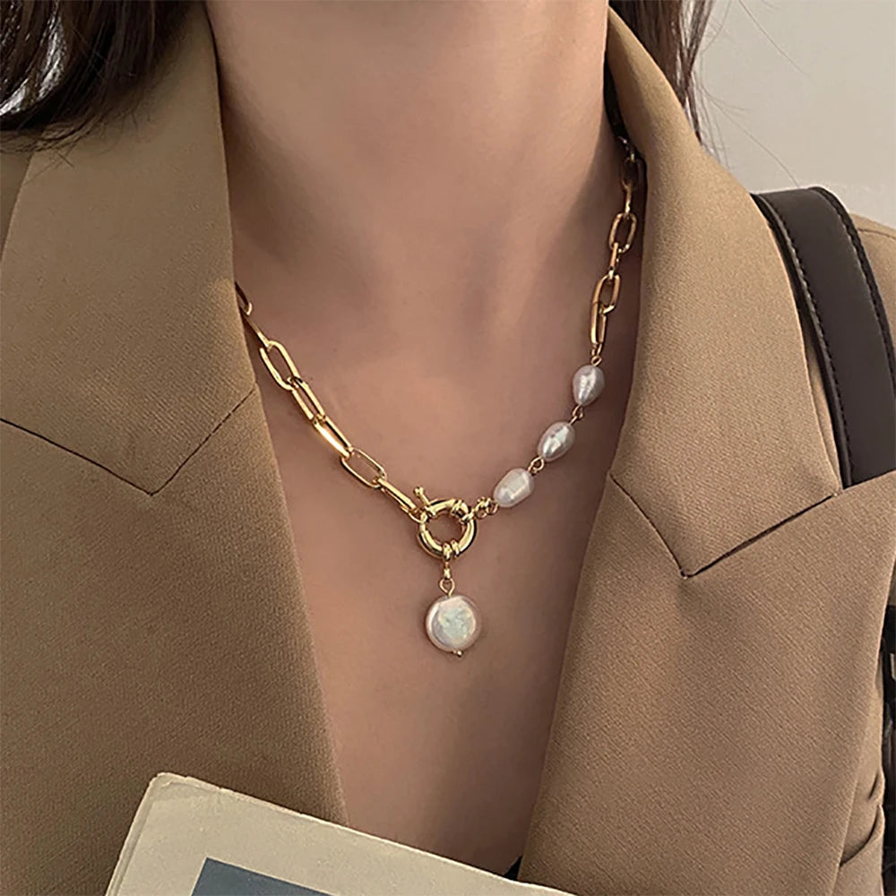 Pearl Thick Chain Pendant Necklace for Women Kpop Fashion Collar Necklace Choker Jewelry Gift Female-Dollar Bargains Online Shopping Australia