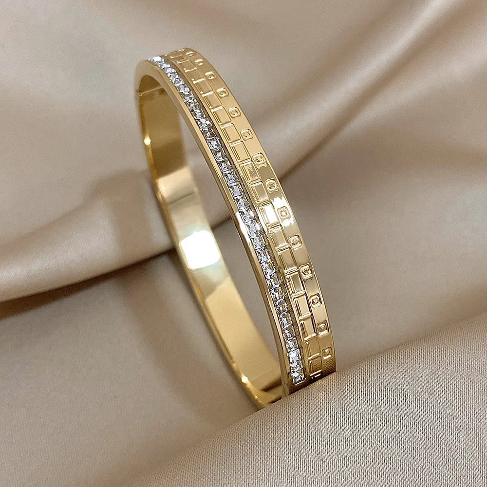 Zircon Stainless Steel Bangles Bracelets for Women Cuff Wristband Waterproof Wedding Jewelry Gifts Accessories-Dollar Bargains Online Shopping Australia