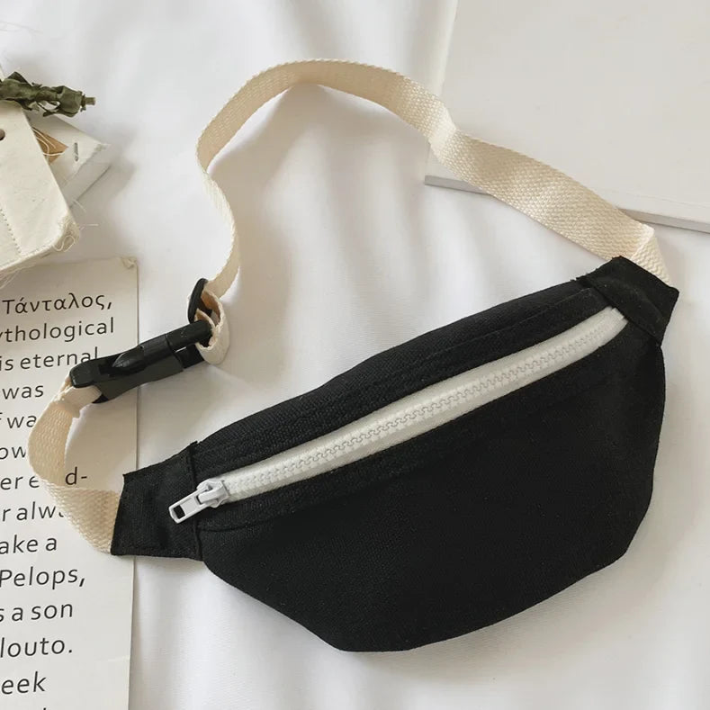 Kids Canvas Fanny Packs Fashion Solid Chest Bag Children Bum Belt Bags Girls Waist Bags Casual Crossbody Bags Shoulder Bags