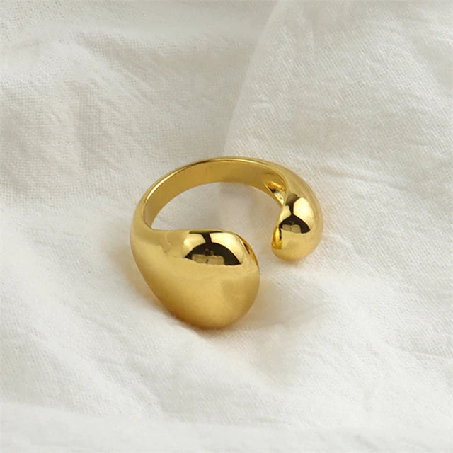 Glossy Wide Version Gold Color Plated Exaggerated Metal Rings Open Adjustable Ring for Women Men Jewelry-Dollar Bargains Online Shopping Australia