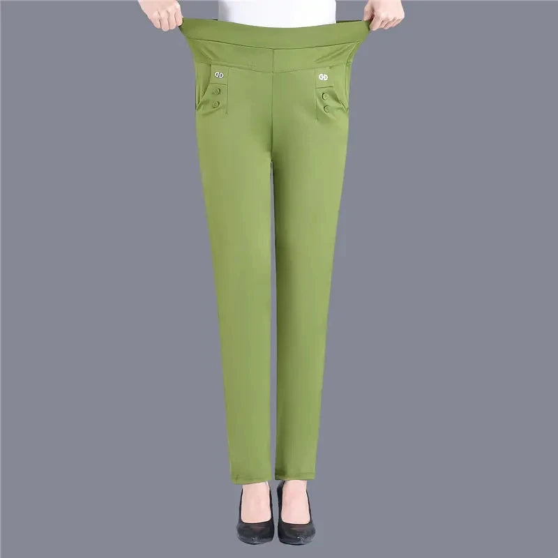 Women Thin Candy Colors Stretch Classic Pants Straight Trousers Mother Casual High Waist Pantalones Slim Ankle-Length Pants-Dollar Bargains Online Shopping Australia