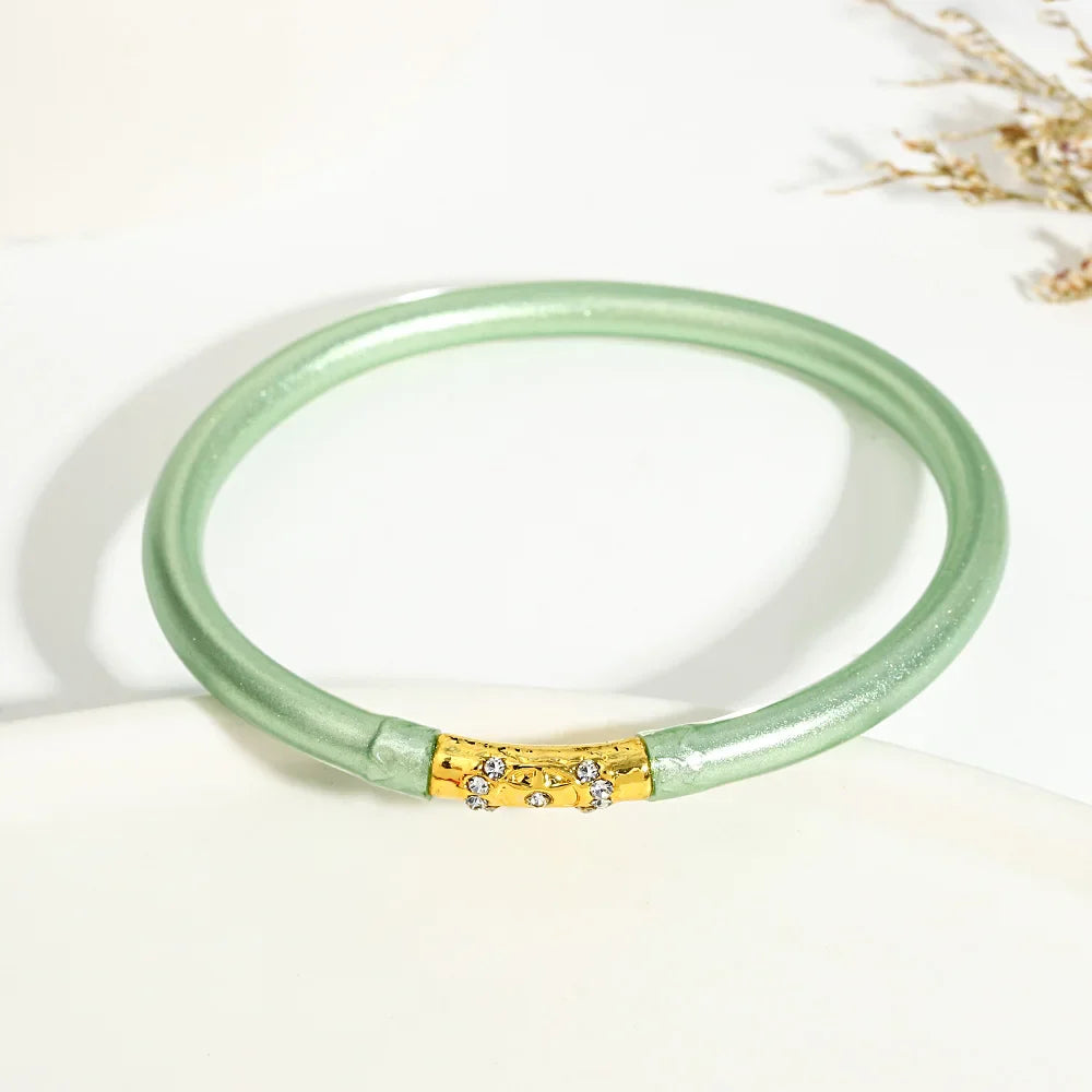 Inlaid Rhinestone Metal Buckle Silicone Bracelet for Women Buddhist Rush Temple Glitter Filled Jelly Lightweight Bangles-Dollar Bargains Online Shopping Australia
