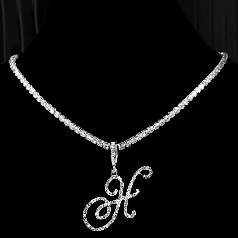 Cursive Letters Cubic Zirconia Chain Name Necklace Hip Hop Jewelry Gold Silver Color CZ-Dollar Bargains Online Shopping Australia