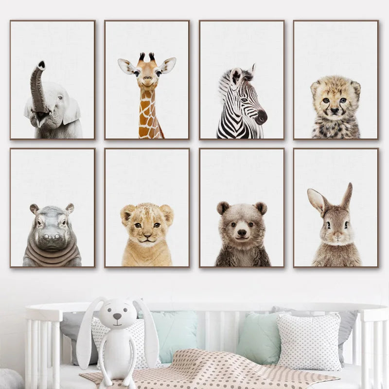 Baby Room Animal Wall Canvas Painting Elephant Giraffe Bear Wall Art Prints Picture Nordic Art Poster for Kid Room Nursery Decor-Dollar Bargains Online Shopping Australia