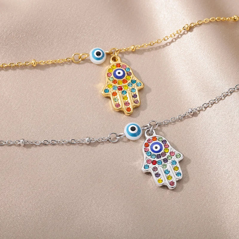 Hamsa Hand Evil Eye Anklets For Women Stainless Steel Adjustable Chain Anklet Bracelet SummerLeg Foot Jewelry Gift-Dollar Bargains Online Shopping Australia