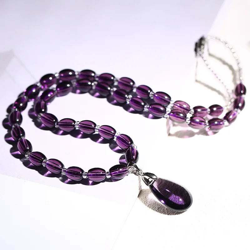 Natural Amethyst Earrings Necklace Set Purple Stone Jewelry Set for Women Vintage Wedding Party Jewelry Gift-Dollar Bargains Online Shopping Australia