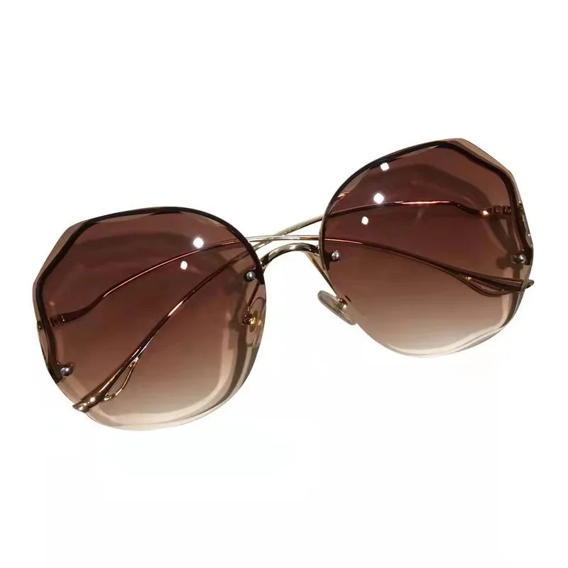 Round Gradient Sunglasses Women Metal Curved Temples Eyewear Ocean Rimless Fashion Sun Glasses Ladies UV400-Dollar Bargains Online Shopping Australia
