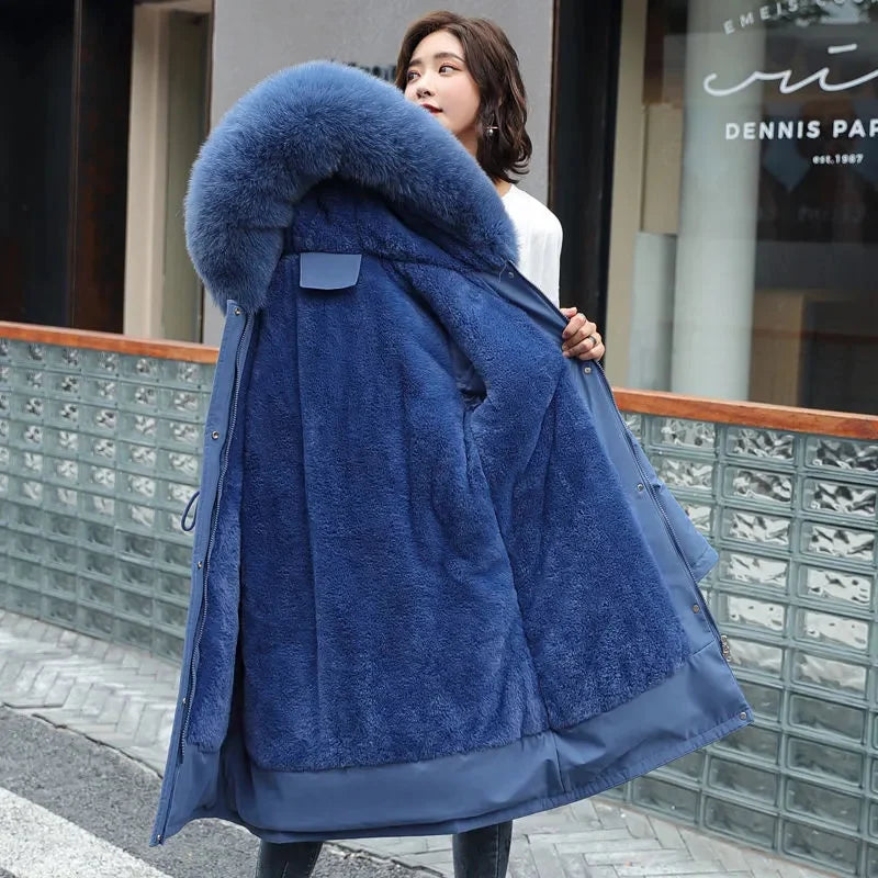 Women Parka Clothes Long Coat Wool Liner Hooded Jacket Fur Collar Thick Warm Snow Wear Fashion Parka-Dollar Bargains Online Shopping Australia