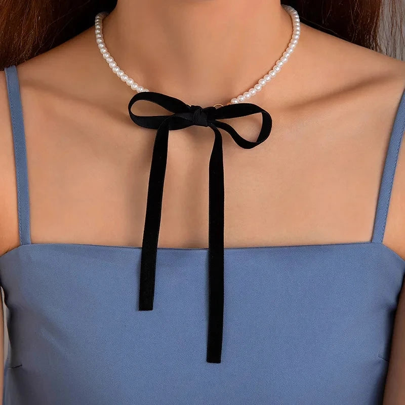Pearl Stone Choker Necklace Elegant Trend Lace up Rope Clavicle Chain for Women-Dollar Bargains Online Shopping Australia