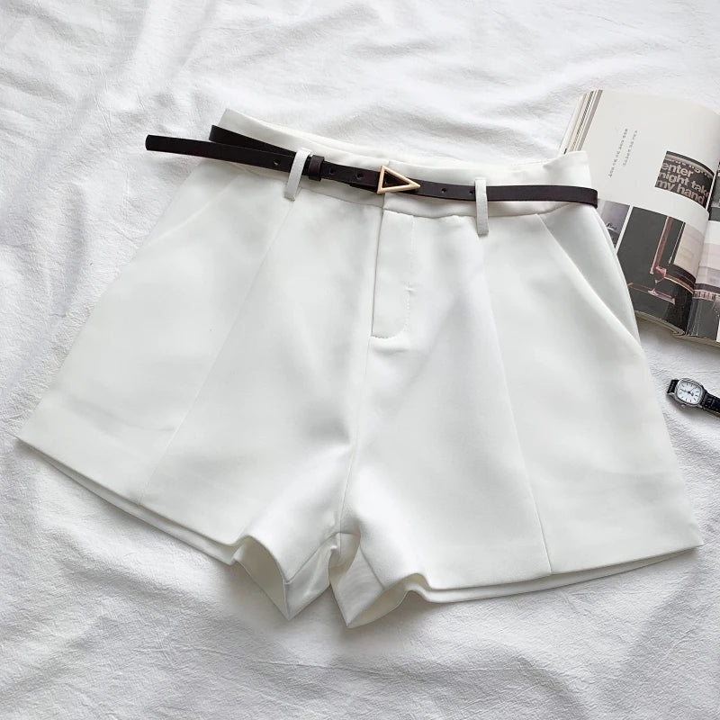 Women's Shorts A-line High Waist Short Chic Office Lady Shorts With Belted Vintage Female Trousers-Dollar Bargains Online Shopping Australia