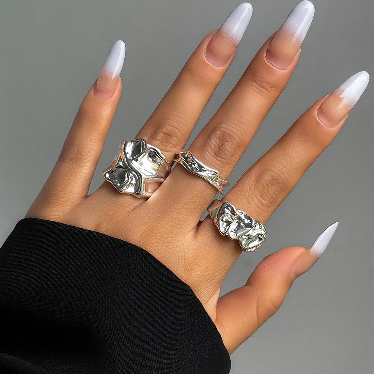 3Pcs Vintage Irregular Pleated Open Ring for Women Men Vintage Punk Liquid Metal Style Finger Y2K Accessories Fashion Jewelry-Dollar Bargains Online Shopping Australia