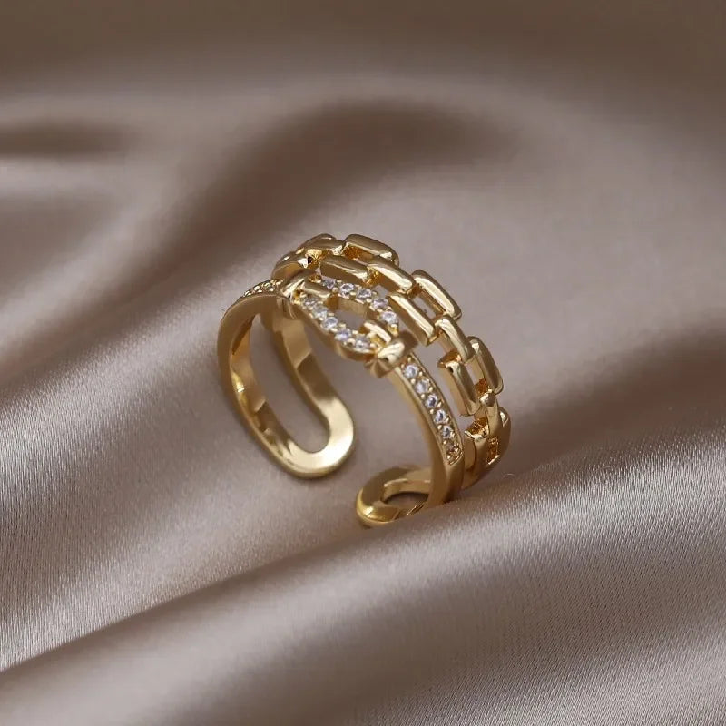 14K gold plated 2023 Korean new fashion jewelry double-layer zircon cross ring elegant women's opening daily work accessories-Dollar Bargains Online Shopping Australia