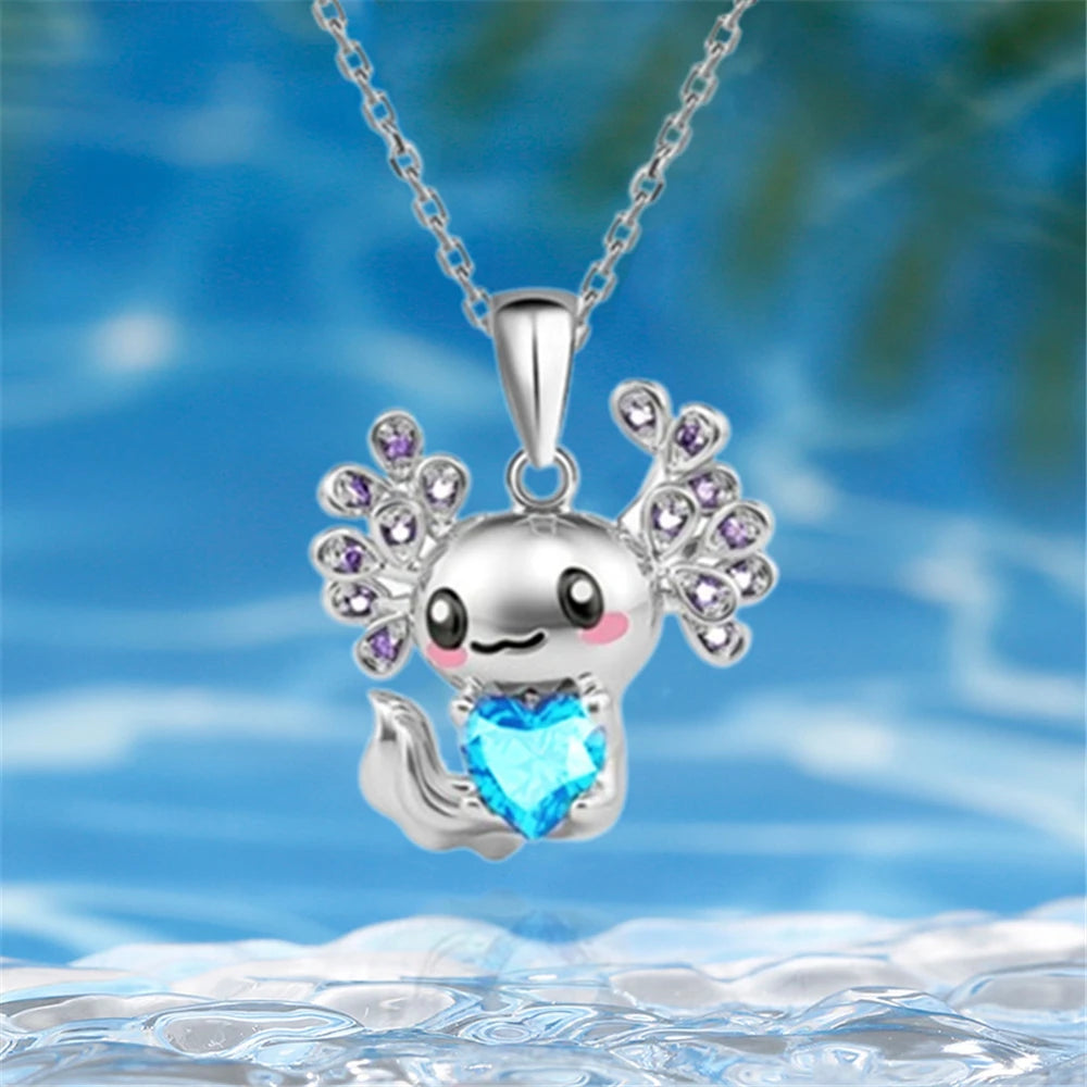 Cute Axolotl Cartoon Pendant Necklace Lady's Fashion Lady Animal Jewelry Exquisite Girl Pendant Love Party Fun Birthday Gift-Dollar Bargains Online Shopping Australia