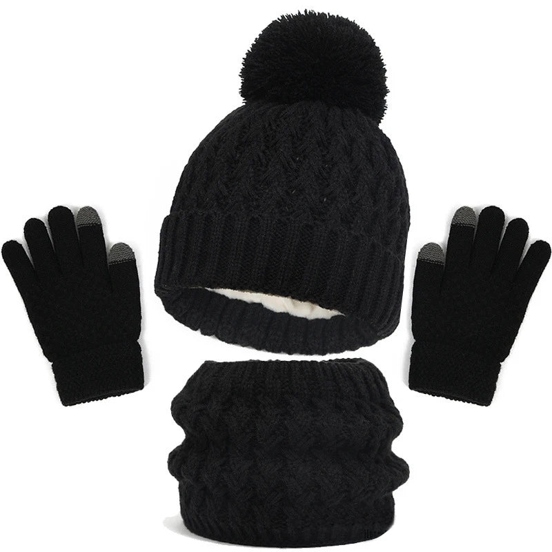 Toddlers Winter Warm Suits Knitted Hat Scarf and Gloves Set Solid Thermal Suit Boys Girls Caps Set Christmas Gift Winter Outfits-Dollar Bargains Online Shopping Australia