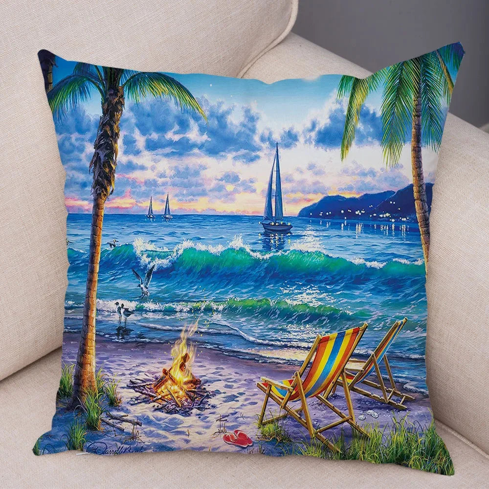 Vintage Colorful Style Coconut Tree Pillow Cover Country House Landscape Sofa Car Office Cushion Home Decor-Dollar Bargains Online Shopping Australia