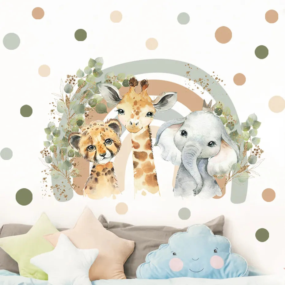 Boho Cartoon African Animal Giraffe Elephant Watercolor Wall Sticker Vinyl Baby Nursery Art Decals for Kids Room Home Decor-Dollar Bargains Online Shopping Australia