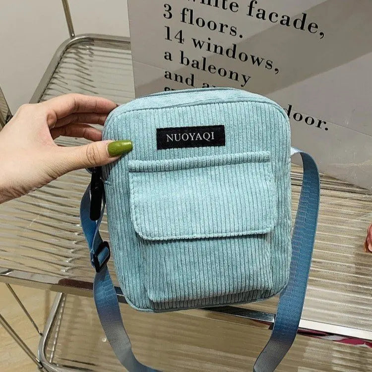 Women Corduroy Shoulder Bags Striped Cloth Fabric Handbags Casual Zip Tote Canvas Crossbody Bag Cute Shopping Bag for Ladies-Dollar Bargains Online Shopping Australia
