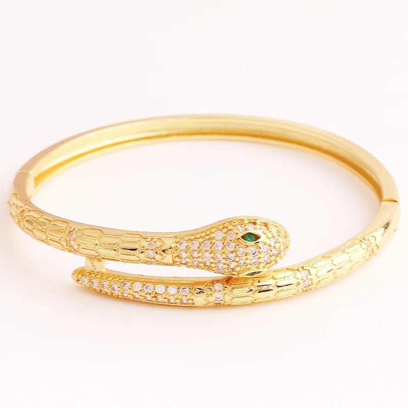 Copper Zircon Snake Cuff Bangle Adjustable Fashion Party Wedding Jewelry Lucky Bohemia Gift For Women-Dollar Bargains Online Shopping Australia