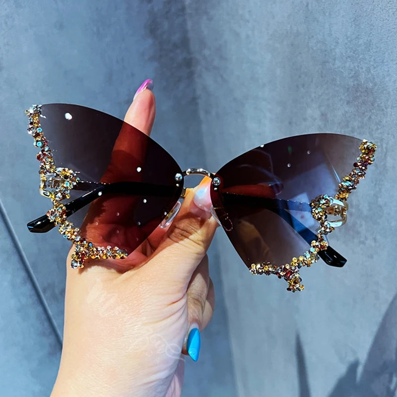 Diamond Butterfly Sunglasses Women Brand y2k Vintage Rimless Oversized Sun Glasses Ladies Eyewear-Dollar Bargains Online Shopping Australia