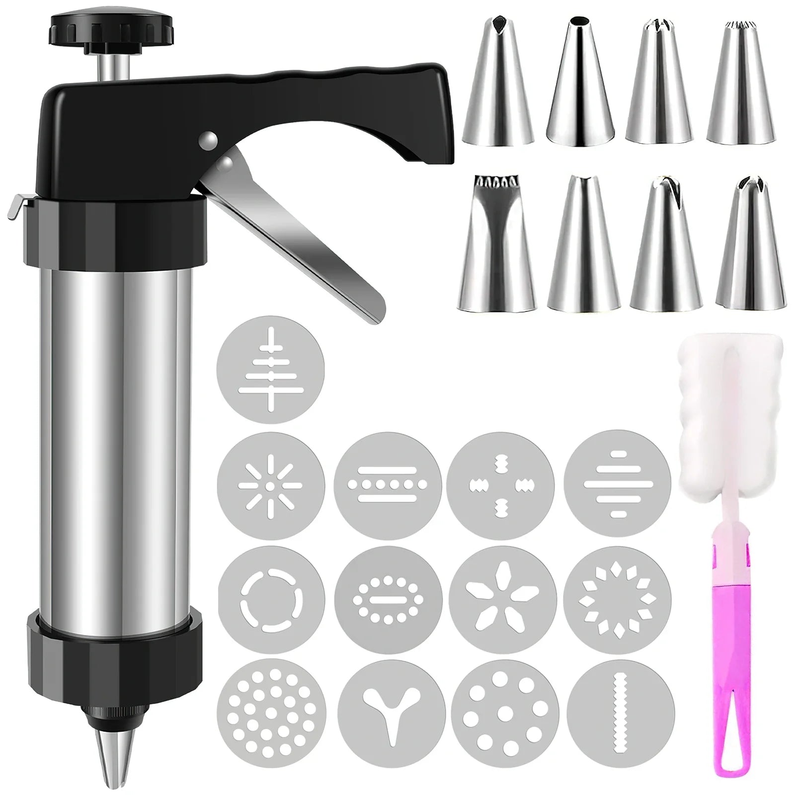 Biscuit Press Stainless Steel Cream Decorating Cookie Gun Nozzle Mold DIY Pastry Extruder Different Shapes Kitchen Baking Tools-Dollar Bargains Online Shopping Australia
