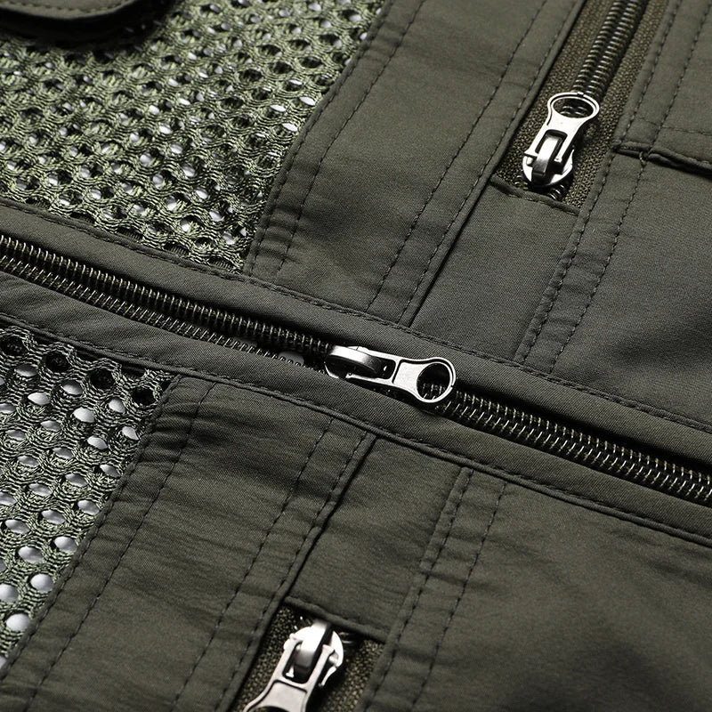 Men's Outdoor Vests Military Tactical Sleeveless Jackets Multiple Pockets Fishing Hiking Mesh Breathable Cool Summer Army Green