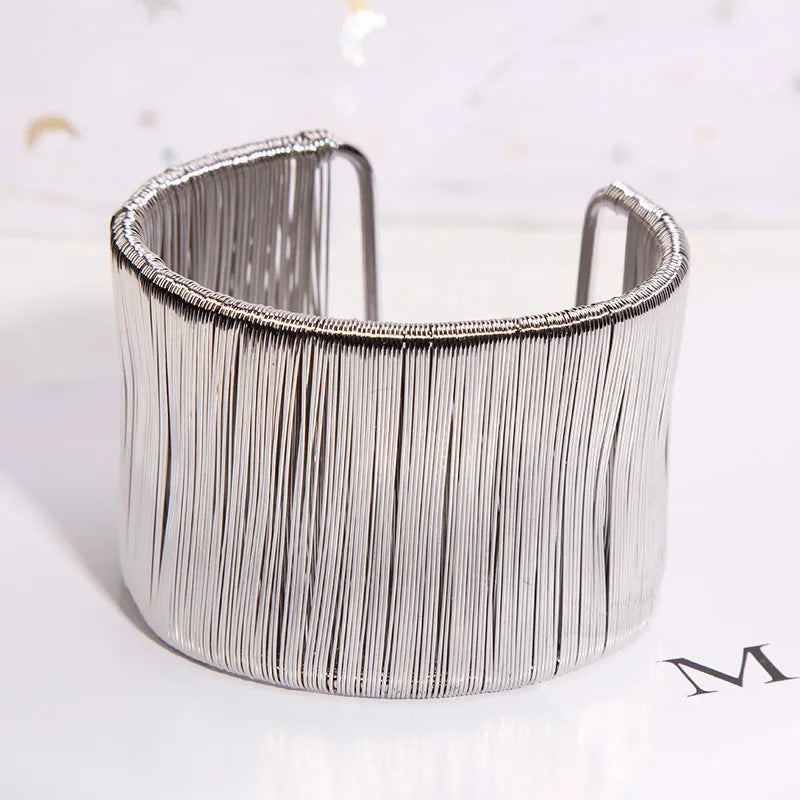 Punk Multilayer Metal Wires Strings Bracelets Bangles For Women Vintage Exaggerated Gold Color Wide Open Cuff Bangles Jewelry-Dollar Bargains Online Shopping Australia