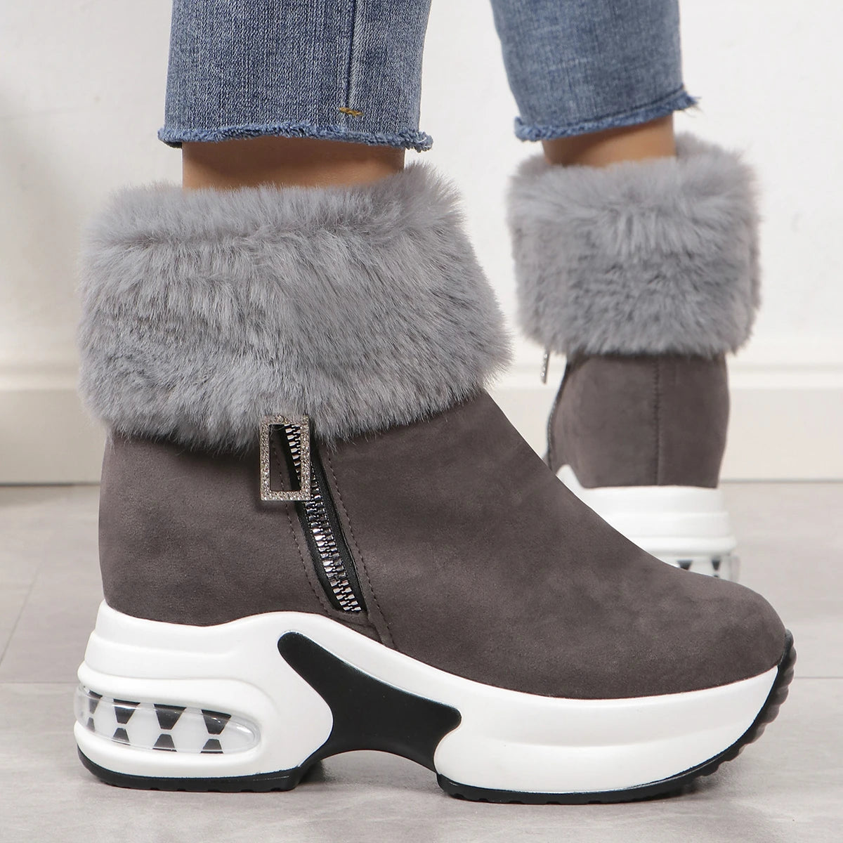 Platform Wedge Snow Boots for Women Shoe Plush Side Zipper Internal Increasing Modern Short Boot-Dollar Bargains Online Shopping Australia