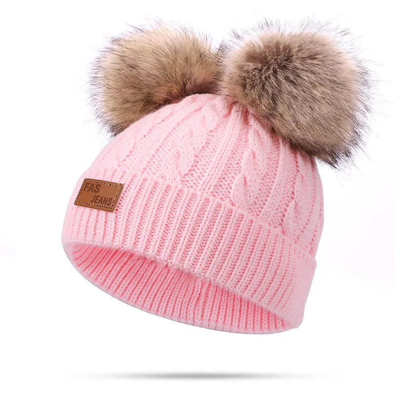 Warm Winter Baby Hats with Scarves for Kids Wool Pompom Baby Hat Children Bonnet Cap Boys Girls Knitted Scarf Gloves Beanie Caps-Dollar Bargains Online Shopping Australia