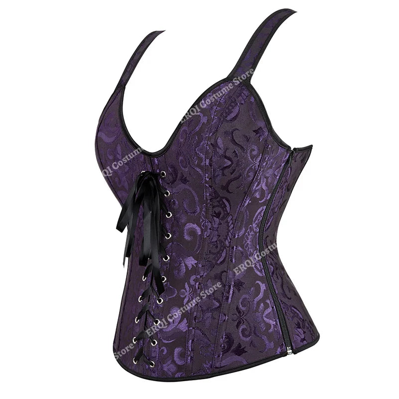 Steampunk Corset with Cup Lingerie Zipper Side Straps Overbust Corset Waist Trainer Bustier Plus Size-Dollar Bargains Online Shopping Australia