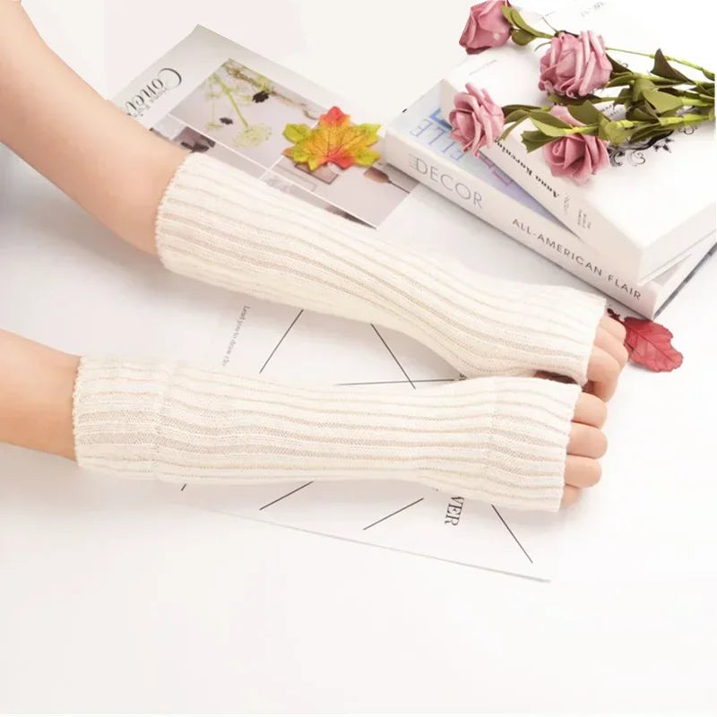 Long Fingerless Gloves Women‘s Mitten Winter Arm Warmer Knitted Arm Sleeve Fine Casual Soft Girls Goth Clothes Punk Gothic Glove-Dollar Bargains Online Shopping Australia