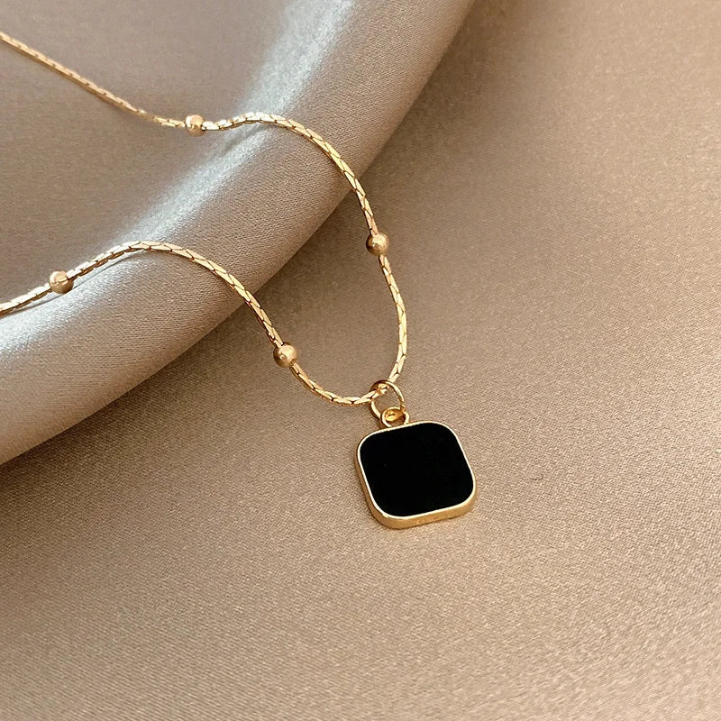 Stainless Steel Necklaces Black Exquisite Minimalist Square Pendant Choker Chains Fashion Necklace For Women Jewelry Party Gifts-Dollar Bargains Online Shopping Australia