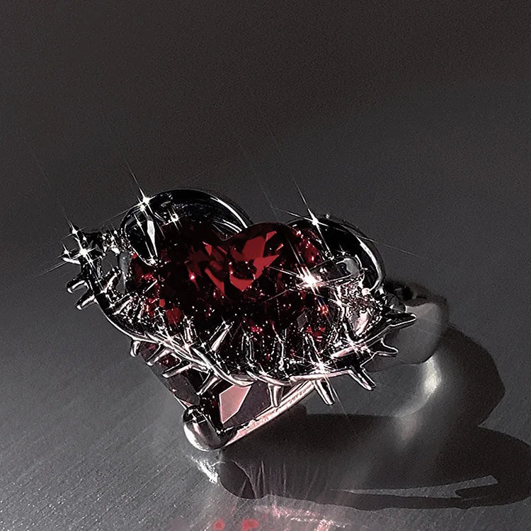 Punk Black Rings Thorns Vine Twine Red Rhinestones Hollow Couple Finger Ring Women Men Jewelry Gift-Dollar Bargains Online Shopping Australia