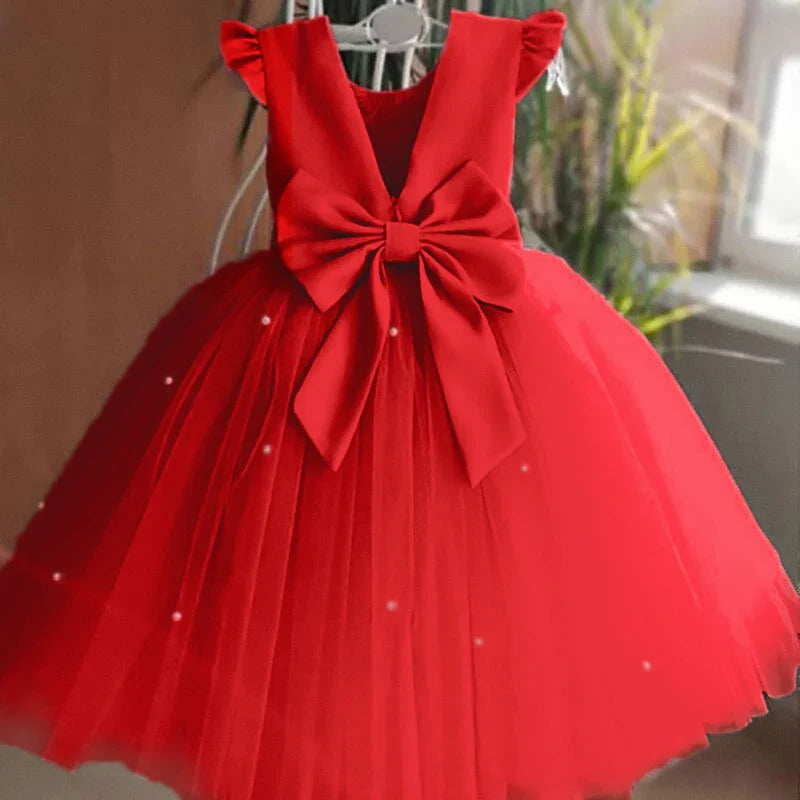 Toddler Girl Flower Birthday Tulle Dress Backless Bow Wedding Gown Kids Party Wear Princess Blue Dress Baby Girl Bowknot Dresses-Dollar Bargains Online Shopping Australia