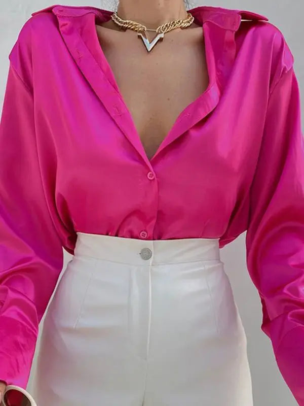 Autumn Shirt Women's Polo Collar Office Lady blouse Vintage Blue Green Shirt Loose Button Up Down Shirts Black Fashion Tops-Dollar Bargains Online Shopping Australia