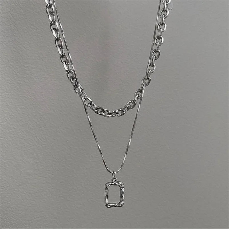 Stainless Steel Choker Layered Necklace Women Punk Trendy Dainty Chain Statement Pendant Hip Hop Jewelry-Dollar Bargains Online Shopping Australia