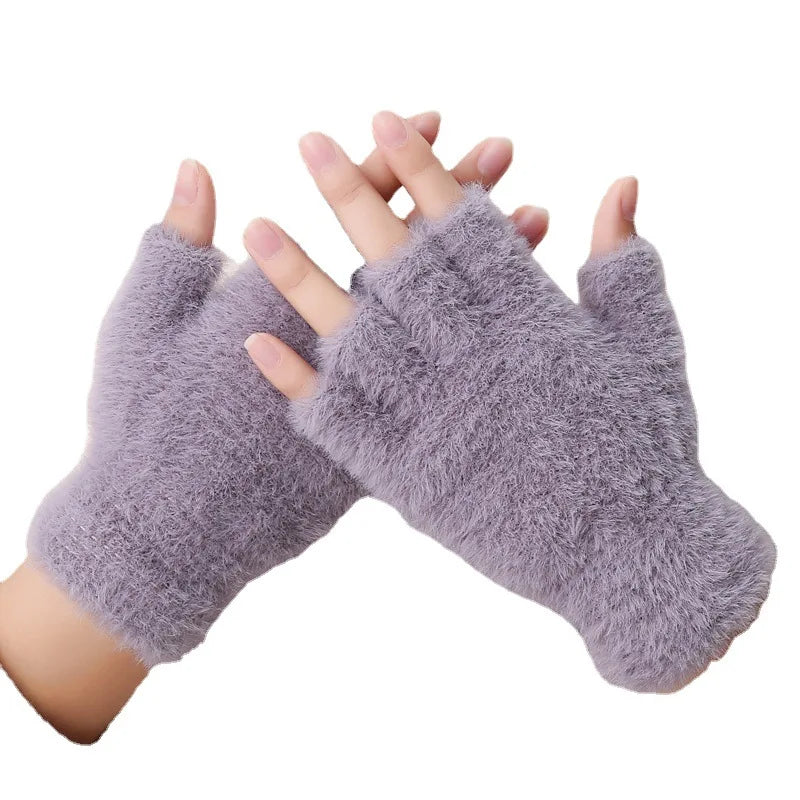 Women Men Half Finger Winter Imitation Mink Cashmere Gloves Touch Screen Writing Woolen Warm Mittens For Driving Outdoor Sports-Dollar Bargains Online Shopping Australia