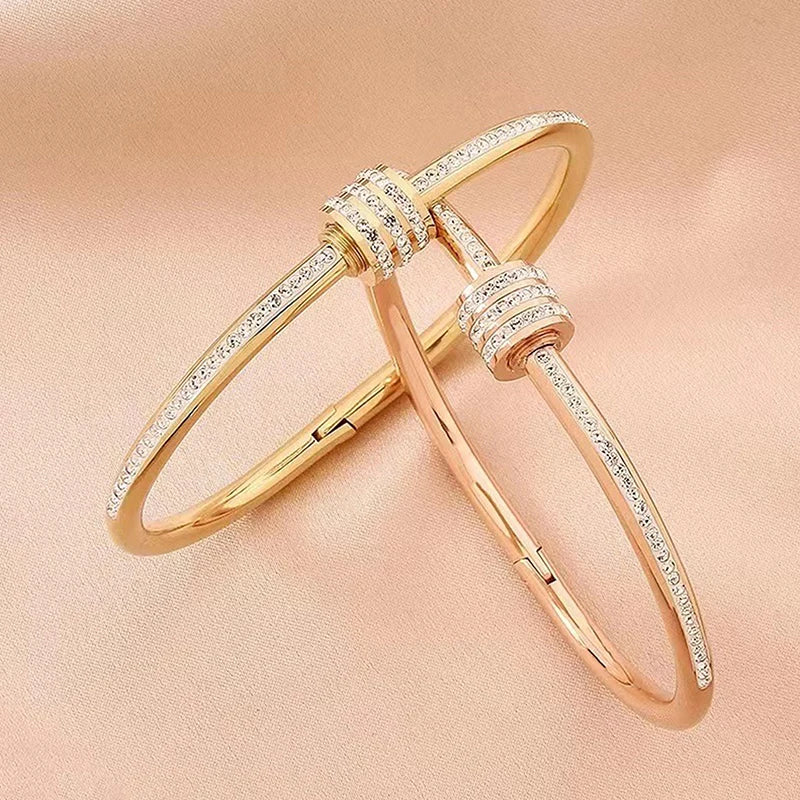 Golden Titanium Steel Non-Fade Bracelet Female Plain Ring Zircon Bracelet Light Luxury Niche Bracelet-Dollar Bargains Online Shopping Australia