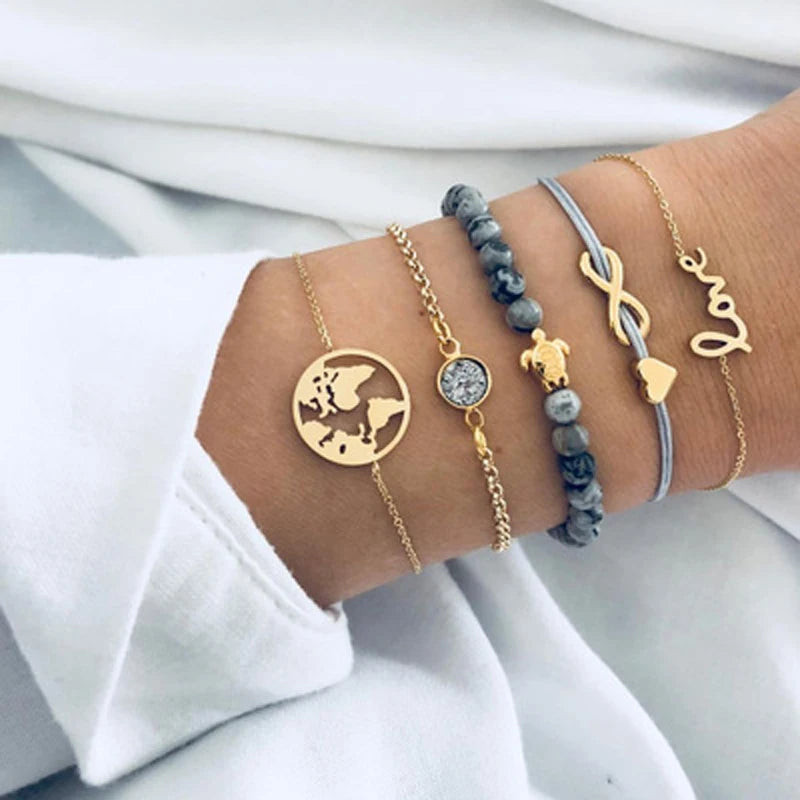Tocona Boho Love Moon Bracelets for Women Charms Bead Gold Color Star Clear Crystal Stone Letter Rope-Dollar Bargains Online Shopping Australia